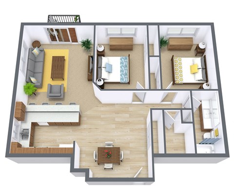 Floor plan for 2 beds, 1 bath